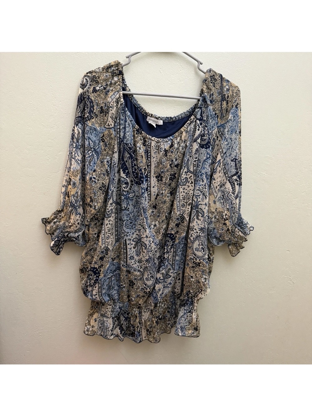 Dressbarn Blue Paisley Peasant Blouse - 1x plus size shirts chiffon Tops A2